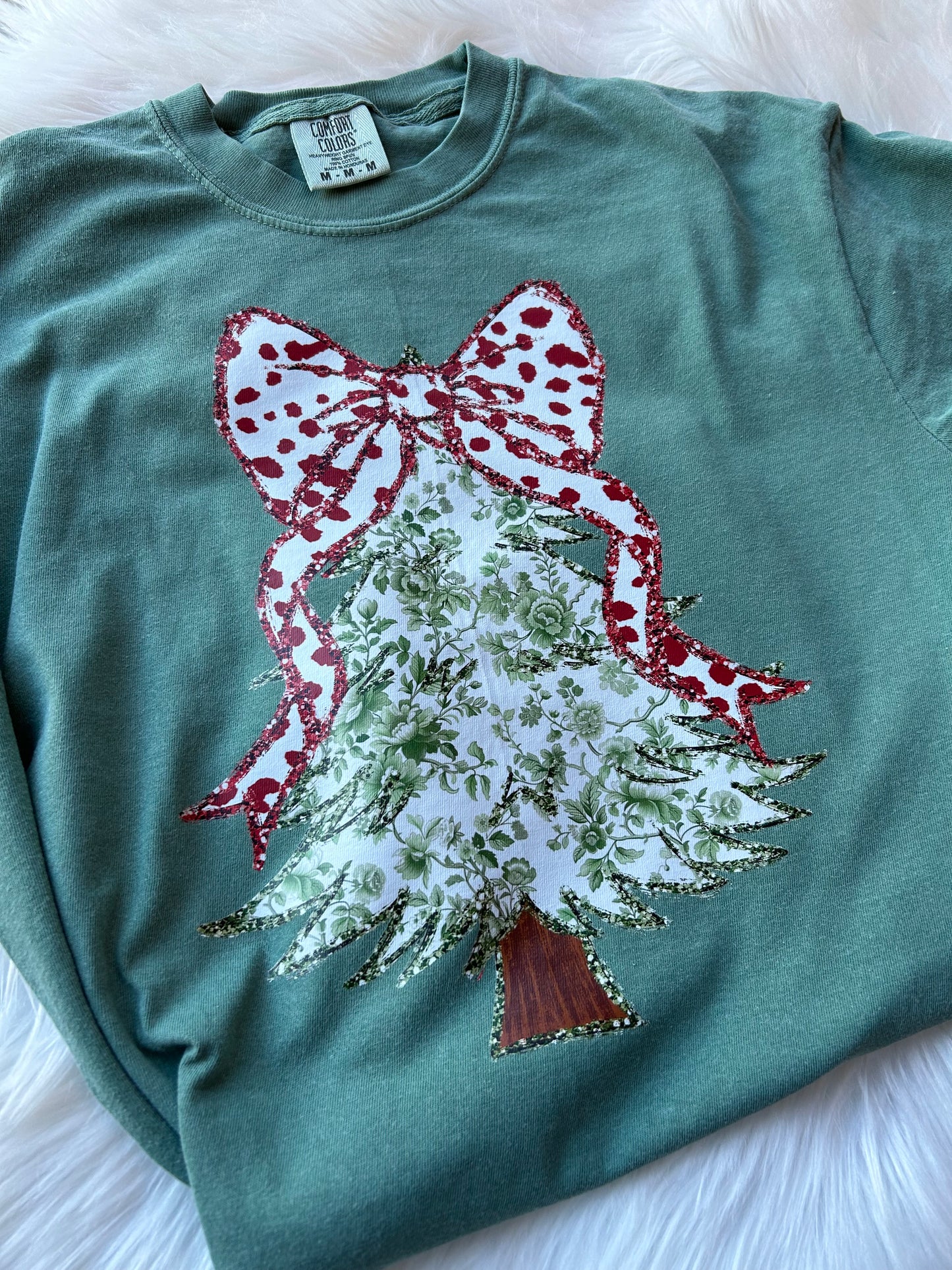 Red + Green Coquette Tree tee